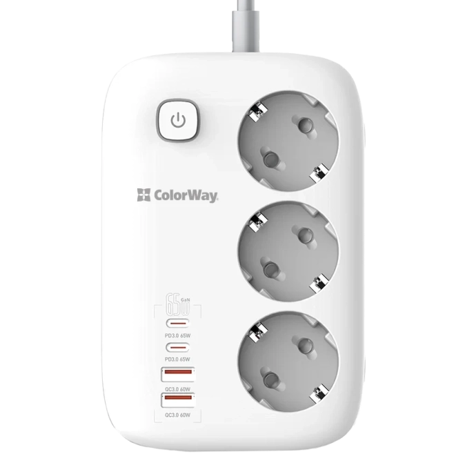 СolorWay CW-CHE34PDW 3 розетки/4USB GaN3 Pro PD Мережевий фільтр фото 1