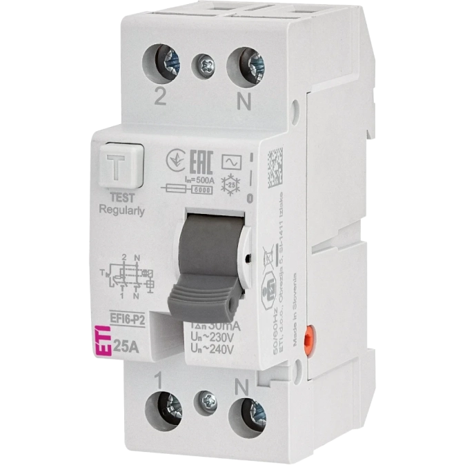 ЕТІ 2р EFI6-P2 25/0,03 тип AC (6kA) Реле диференційне (ПЗВ) фото 1