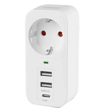 VIDEX ONCORD 1п 2.4A 2USB+USB-C Мережевий адаптер Type-C з заземленням