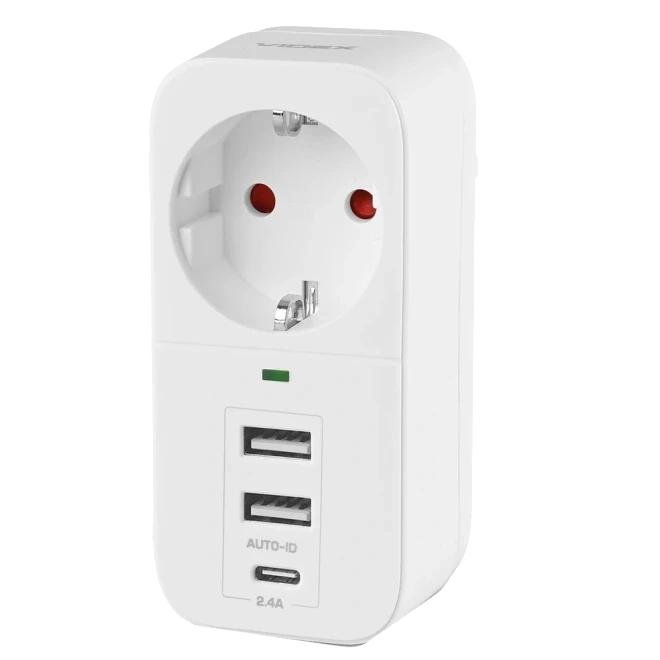 VIDEX ONCORD 1п 2.4A 2USB+USB-C Мережевий адаптер Type-C з заземленням фото 1