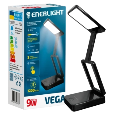 ENERLIGHT VEGA 9Вт 3000-6000K black Светильник настольный светодиодный с аккумулятором