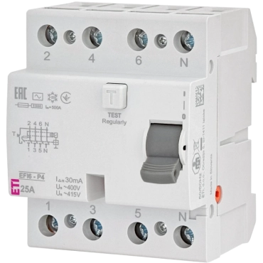 ЕТІ 4р EFI6-P4 25/0,03 тип AC (6kA) Реле диференційне (ПЗВ)
