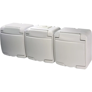 Hermetics ETI 4668023 Розетка 3-на с/к Schuko RHE-3s (белая/белая крышка, IP54)
