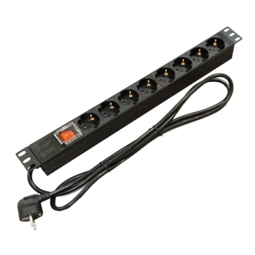 Kingda Блок 19" на 8 роз. нем. станд., 16А, 1U, с выключателем, шнур 1.8м