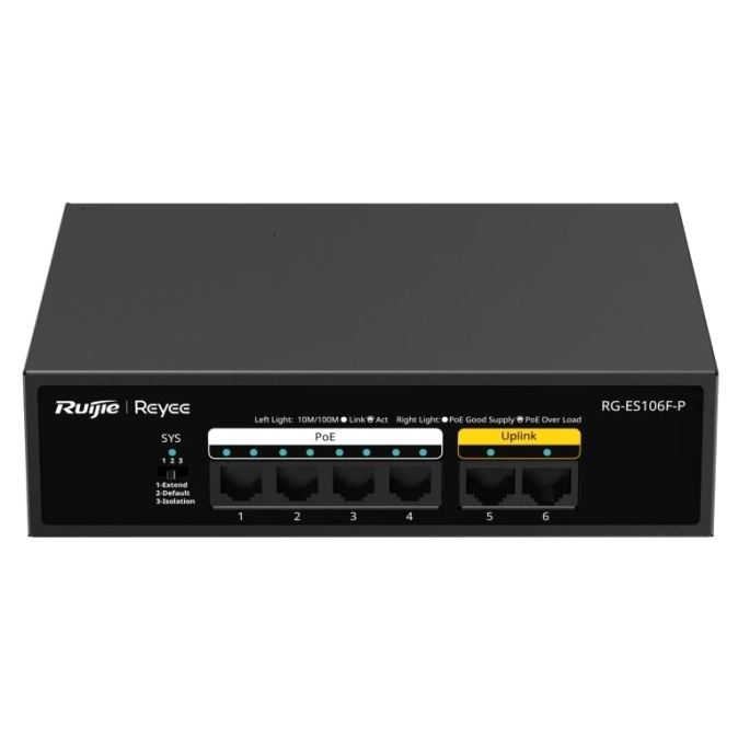 Ruijie Reyee RG-ES106F-P PoE Комутатор 6 портів некерований фото 1