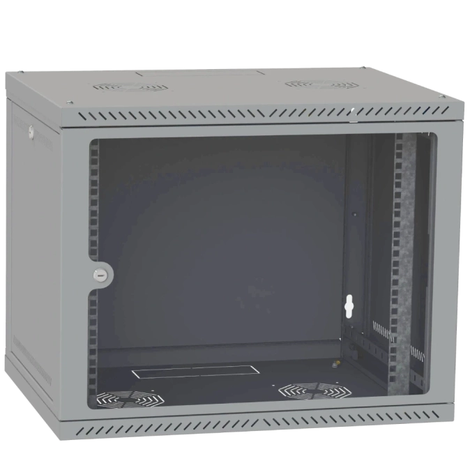 IPCOM 9U 600x600 Шафа телекомунікаційна двері скло (сіра) фото 1