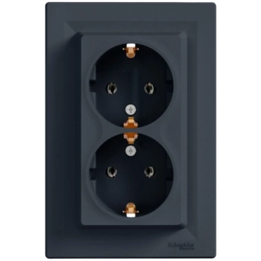 Schneider Electric EPH9900171 Asfora Розетка подвійна 220В антрацит, пластик, із заземленням, Schuko, без захисної кришки, без шторок, для врізного монтажу
