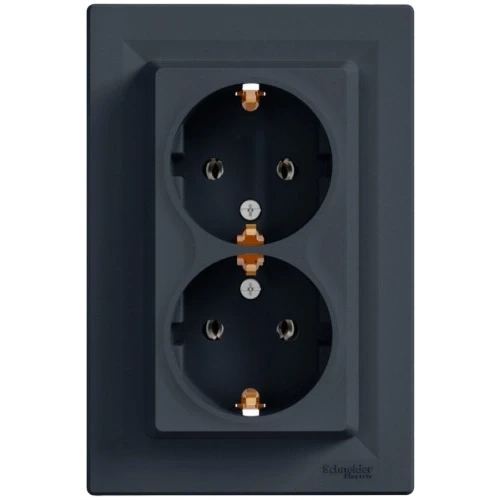 Schneider Electric EPH9900171 Asfora Розетка подвійна 220В антрацит, пластик, із заземленням, Schuko, без захисної кришки, без шторок, для врізного монтажу фото 1
