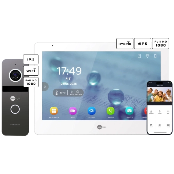 Neolight MEZZO Hybrid + SOLO IPW Graphite с уголком, PoE адаптер для вызовной панели Комплект видеодомофона