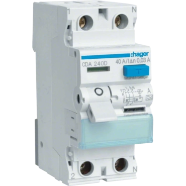 Hager CDA240D Дифференциальное реле 2P, 6kA, 40A,30mA, A