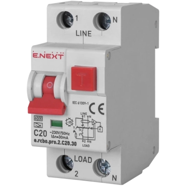 Enext e.rcbo.pro.2.C20.30, 1P+N, 20А, С, тип А, 30 Вимикач диференціального струму із захистом від надструмів