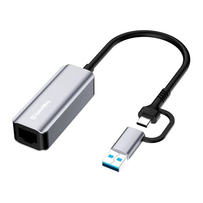 ColorWay CW-AD-CRG USB-A/USB-С 3.0 - RJ45 Gigabit Ethernet Адаптер мережевий фото 1