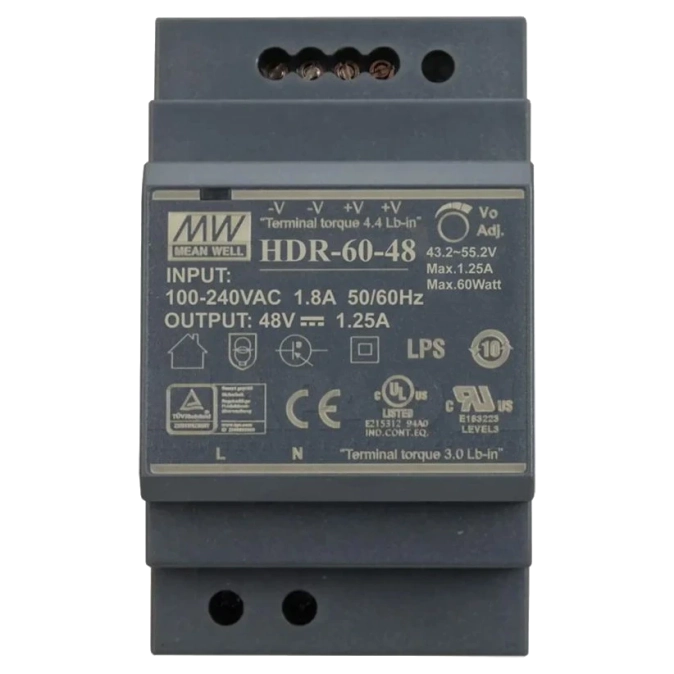 Mean Well HDR-60-48 48B 1.25А для монтажа на DIN рейку Блок живлення фото 1
