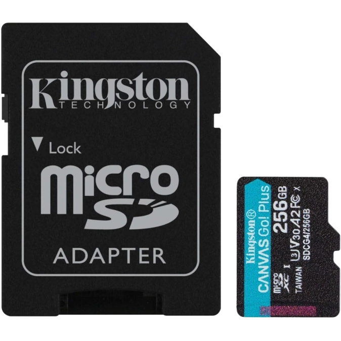 Kingston 256GB microSDXC Canvas Go Plus Gen4 A2 U3 V30 Card + Adapter Модуль флеш-пам'яті фото 1
