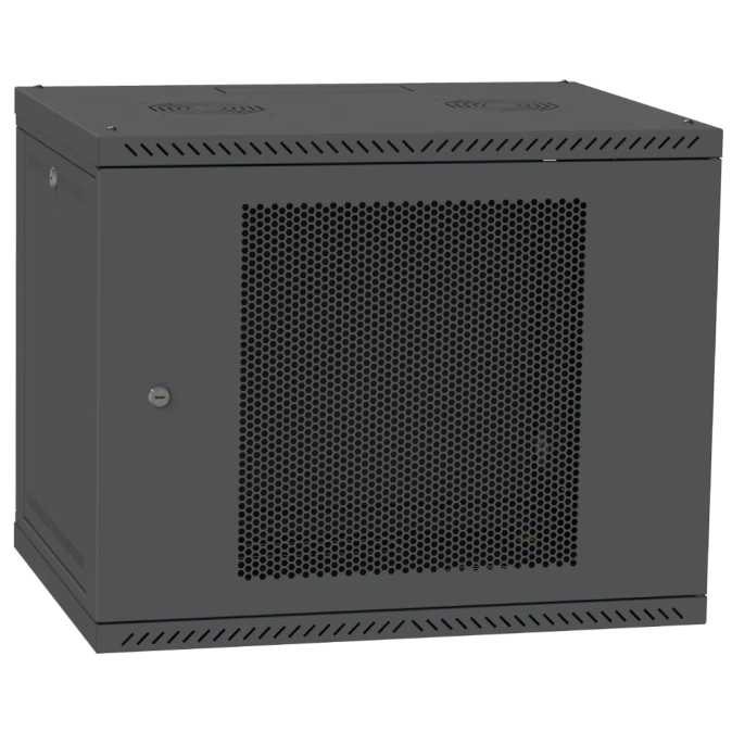 IPCOM 9U 600x600 Шафа телекомунікаційна двері перф (чорна) фото 1