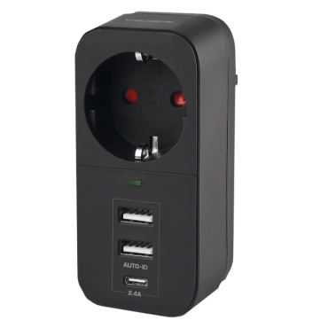 VIDEX ONCORD з/з 1п 2.4A 2USB+USB-C Black Сетевой адаптер с заземлением