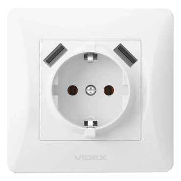VIDEX BINERA (VF-BNSK1GU2-W) (20/120) Розетка біла 1 пост з заземленням 2USB