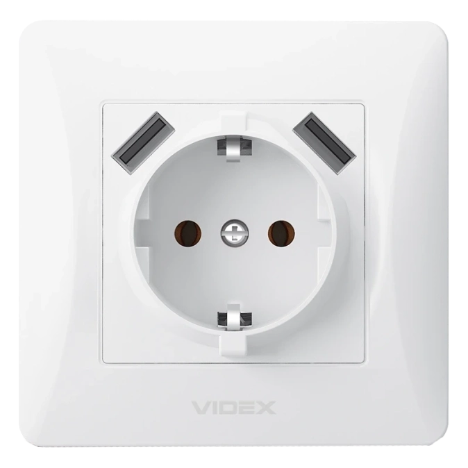 VIDEX BINERA (VF-BNSK1GU2-W) (20/120) Розетка біла 1 пост з заземленням 2USB фото 1