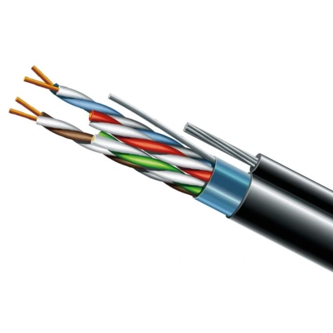 Cat. 5e F/UTP PE 4х2х24 AWG + S. M. трос (к)(72113) бухта 500м. Кабель вита пара ЗЗКМ (FTP мідь вуличний із тросом) фото 1