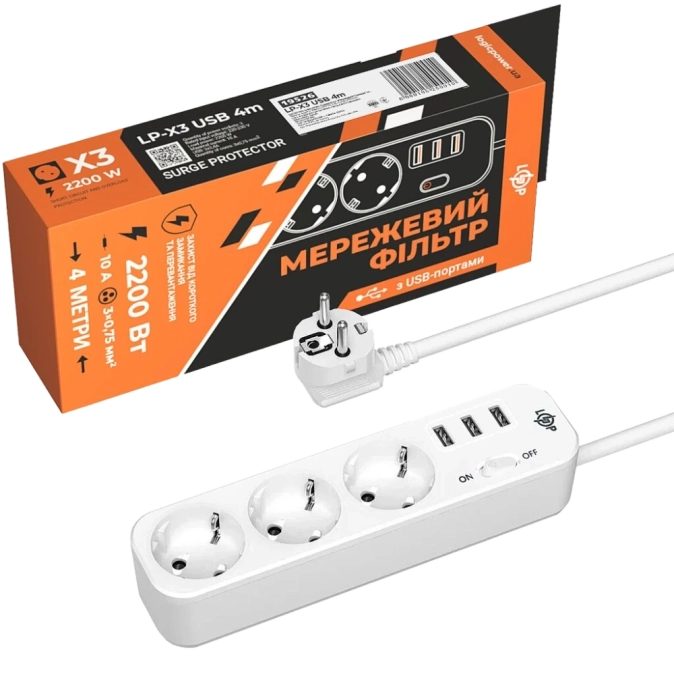 PREMIUM LP-X3-USB-4 Подовжувач мережевий (фільтр) фото 1