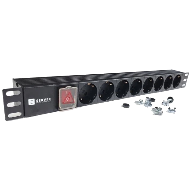 EServer 220В 19" 1U Подовжувач на 8 розеток фото 1