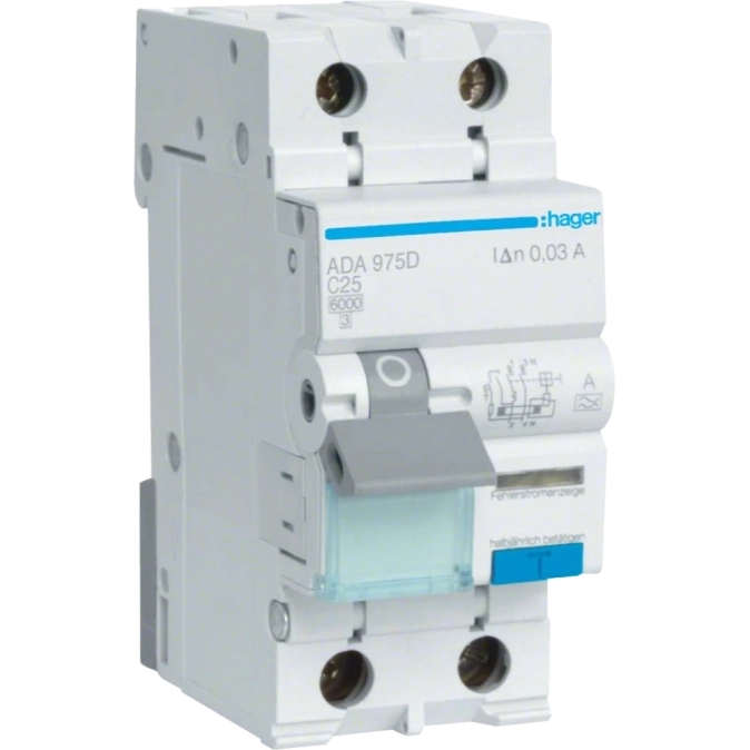 Hager ADA975D Дифавтомат 1P+N, 6kA, C-25A, 30mA, A фото 1