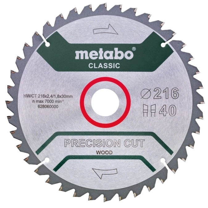 Metabo "precision cut wood - classic" (628060000) Пильний диск 216x30, Z40 WZ 5°neg. фото 1