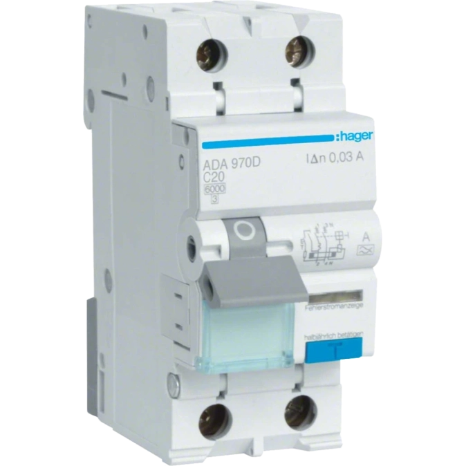 Hager ADA970D Дифавтомат 1P+N, 6kA, C-20A, 30mA, A фото 1