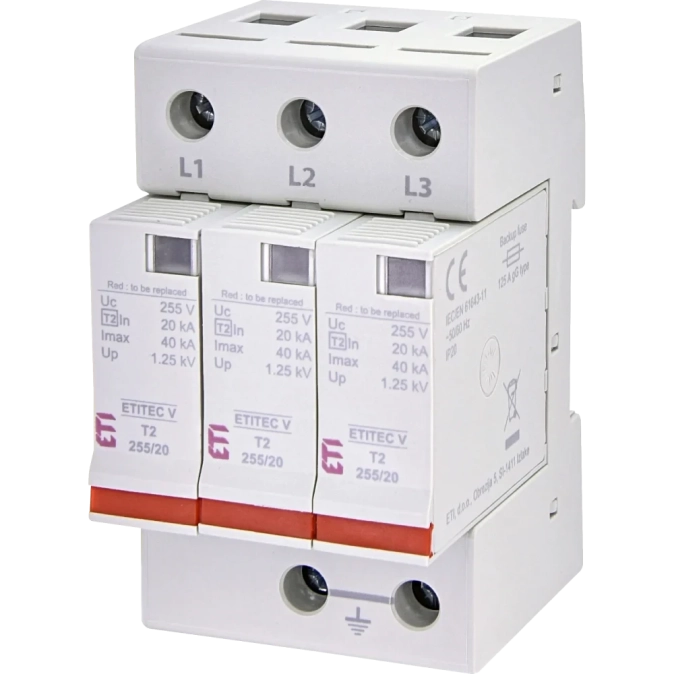 ETI TEC V T2 255/20 (3+0) Обмежувач перенапруги фото 1