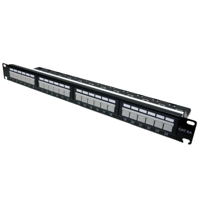 L&W ELECTRONICAL LW-PP74 Патч-панель 19" 24xRJ-45 UTP, кат. 6a, із заднім організатором з пластиковими шторками, LW фото 1