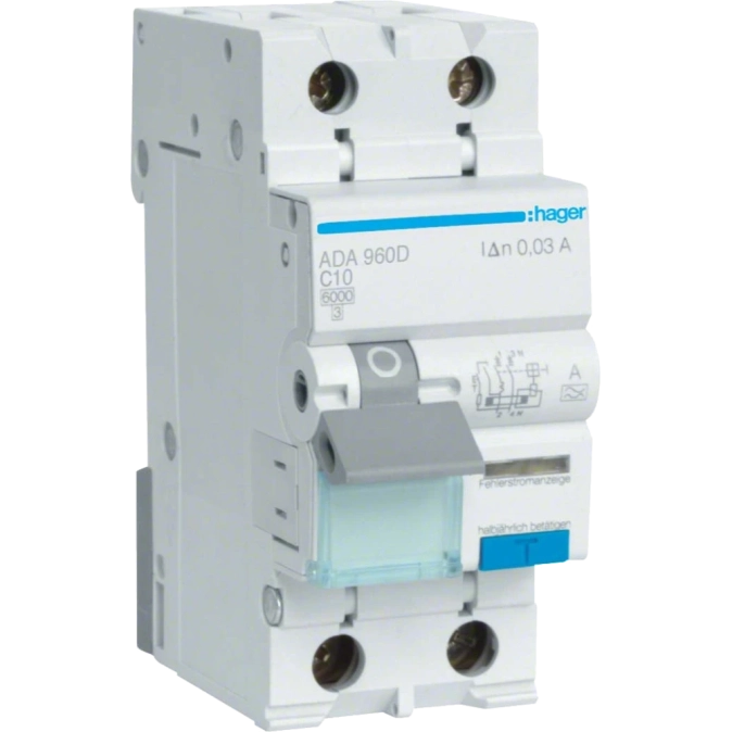 Hager ADA960D Дифавтомат 1P+N, 6kA, C-10A, 30mA, A фото 1