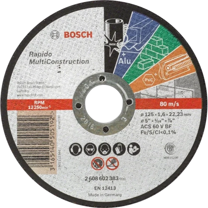 Bosch Multi Construction Rapido 125x1.6x22.2 Відрізний круг для металу фото 1