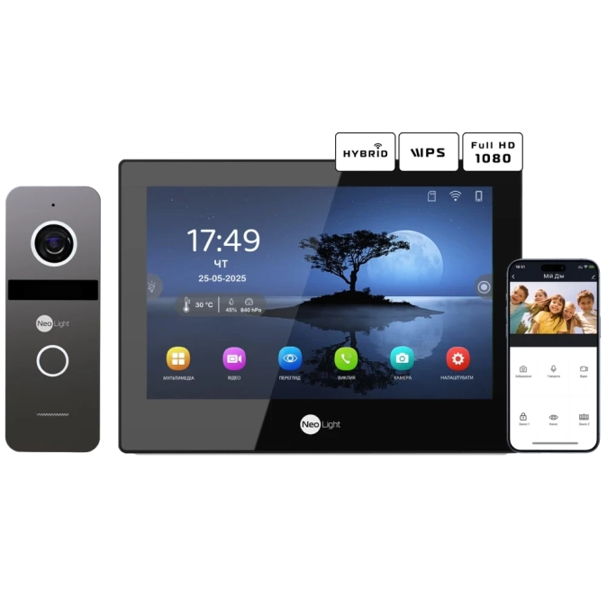 Neolight ALPHA Hybrid Black + SOLO FHD Graphite Комплект відеодомофону фото 1