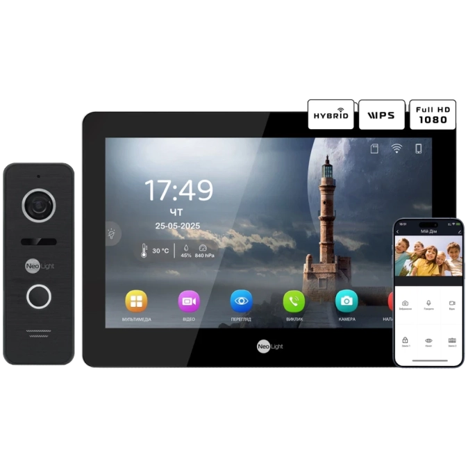 Neolight MEZZO Hybrid Black + PRIME FHD Black з кутком Комплект відеодомофону фото 1
