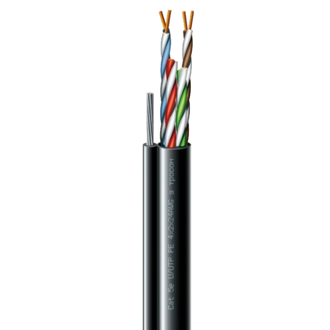 Cat. 5e U/UTP РЕ steel cord 4x2x24 AWG (k) трос (70910181) бухта 500м. Кабель кручена пара ЗЗКМ (UTP мідь вуличний з тросом) фото 1