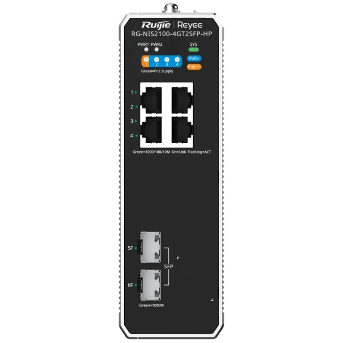 Ruijie Reyee RG-NIS2100-4GT2SFP-HP PoE++ Комутатор 6 портів керований фото 1