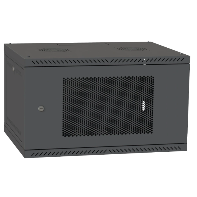 IPCOM 6U 600x450 Шафа телекомунікаційна двері перф (чорна) фото 1