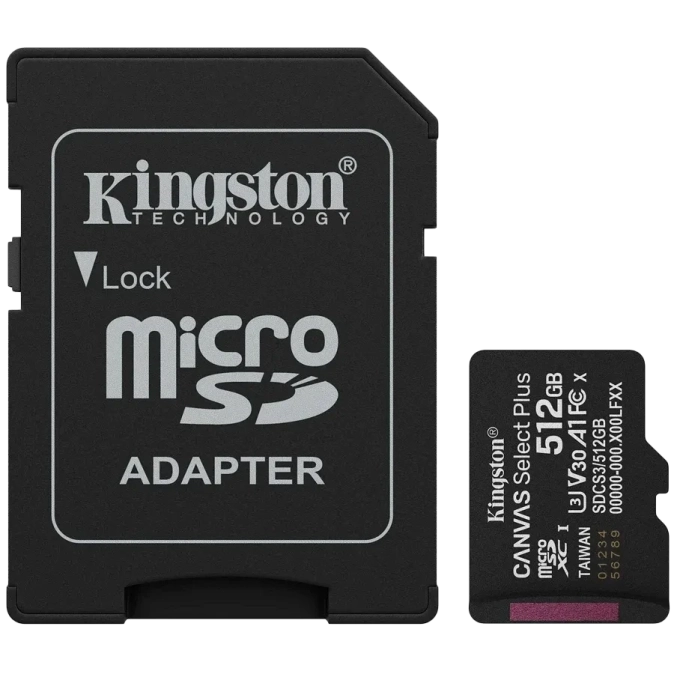 Kingston 512GB microSDXC Canvas Select Plus Gen3 Card + Adapter Модуль флеш-пам'яті фото 1