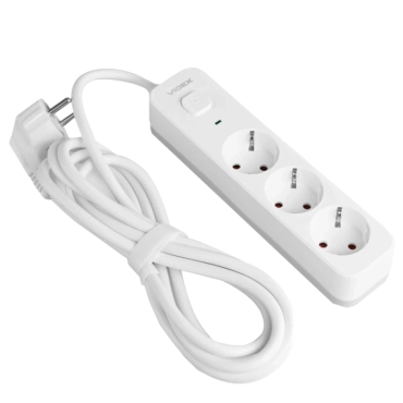 VIDEX ONCORD з/з 3п 3м (3x1.5мм) Мережевий подовжувач з кнопкою White