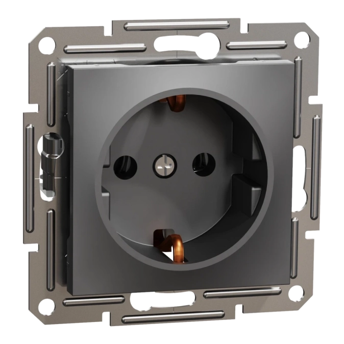 Schneider Electric EPH2900171 Asfora Розетка 220В антрацит, пластик, із заземленням, Schuko, без захисної кришки, без шторок, для врізного монтажу фото 1