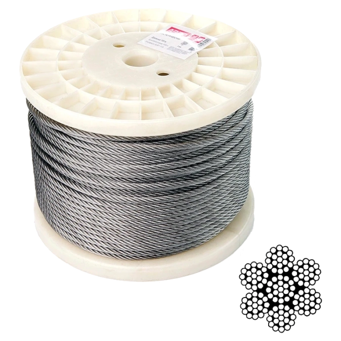 APRO 5 мм DIN 3055 (6х19+1х19) А2 100 м Трос нержавіючий фото 1