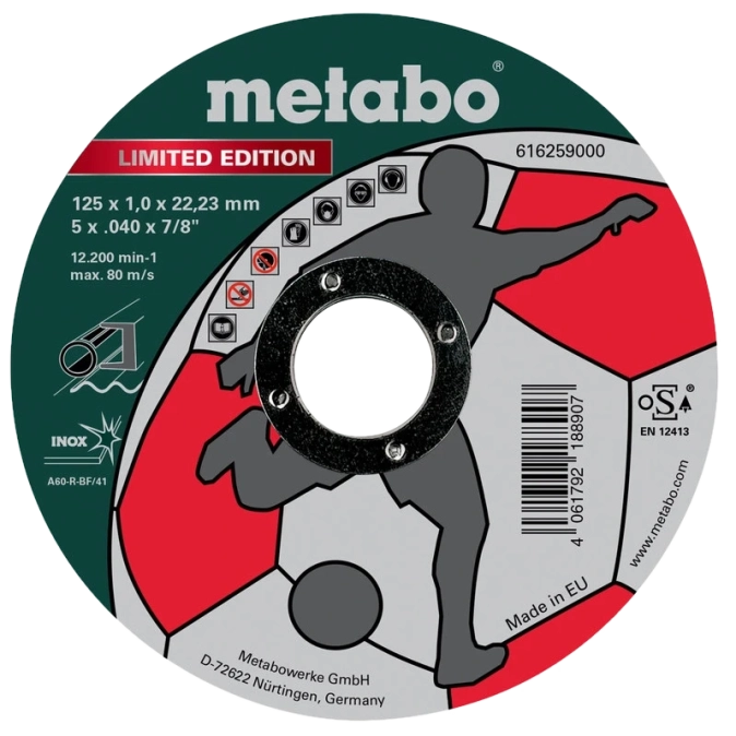 Metabo Limited Edition Soccer (616259000) Відрізний круг по металу 125 x 1,0 x 22,23 мм, Inox, TF 41 фото 1