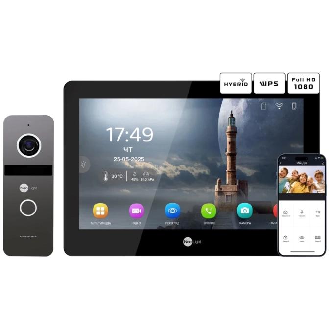 Neolight MEZZO Hybrid Black + SOLO FHD Graphite Комплект відеодомофону фото 1