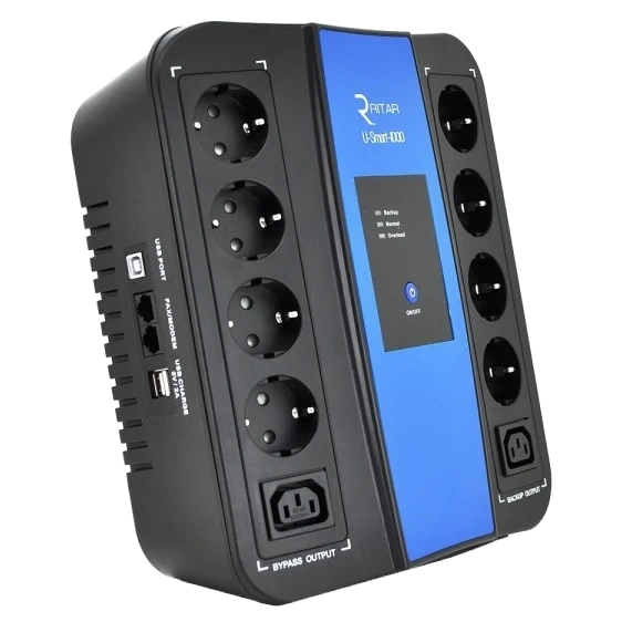 Ritar U-Smart-1000 600 Вт AVR 8xSCHUKO RJ45 Джерело безперебійного живлення фото 1