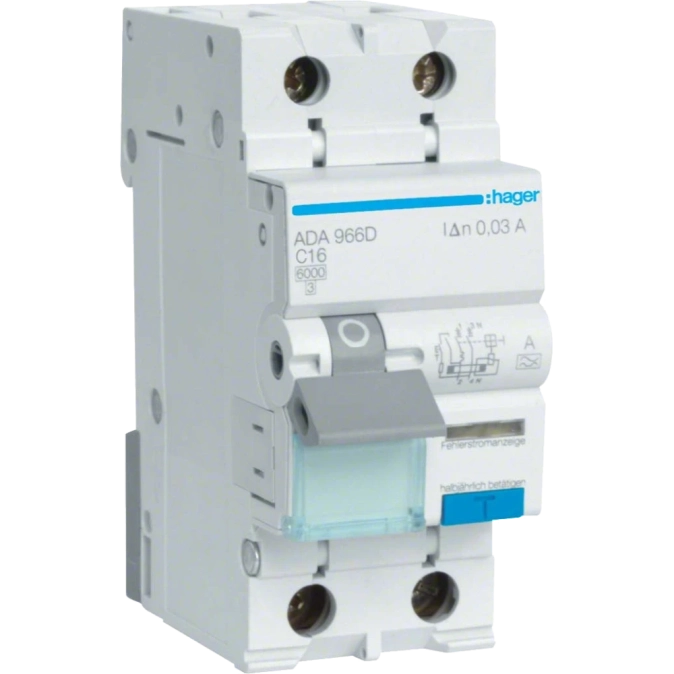Hager ADA966D Дифавтомат 1P+N, 6kA, C-16A, 30mA, A фото 1