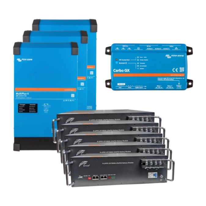 VictronEnergy MultiPlus-II + Ritar R-LFP51.2V100AH Система безперебійного живлення3 фази, 12кВт, 25кВт●год фото 1