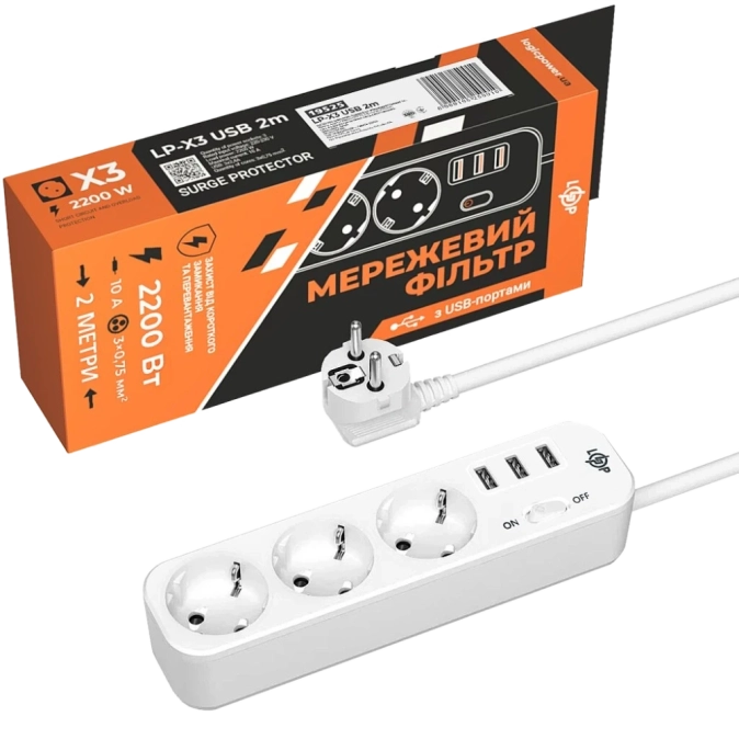 PREMIUM LP-X3-USB-2 Подовжувач мережевий (фільтр) фото 1