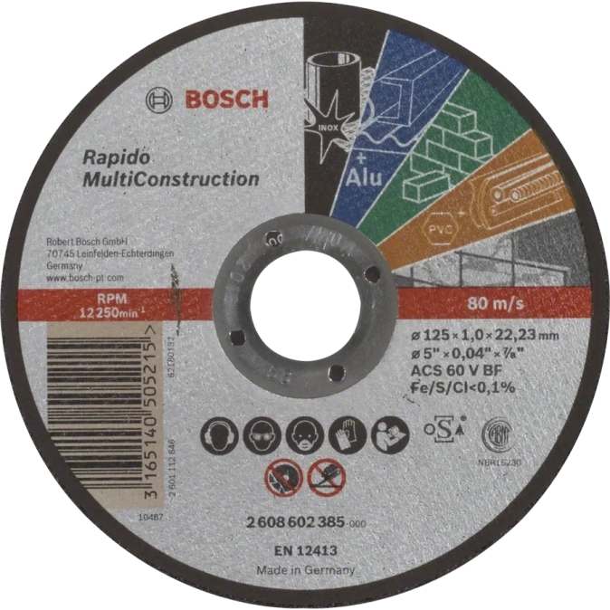 Bosch Multi Construction Rapido 125x1.0x22.2 Відрізний круг по металу фото 1
