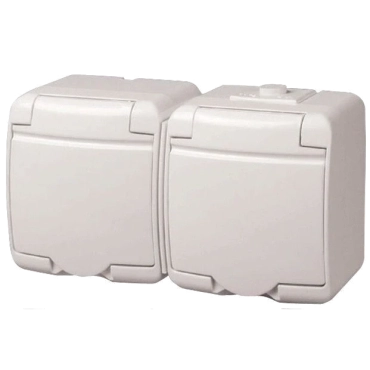 ETI Hermetics 4668019 Розетка 2-на з з/к Schuko RHE-2s(біла/біла кришка, IP54)