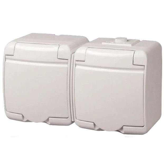 ETI Hermetics 4668019 Розетка 2-на з з/к Schuko RHE-2s(біла/біла кришка, IP54) фото 1